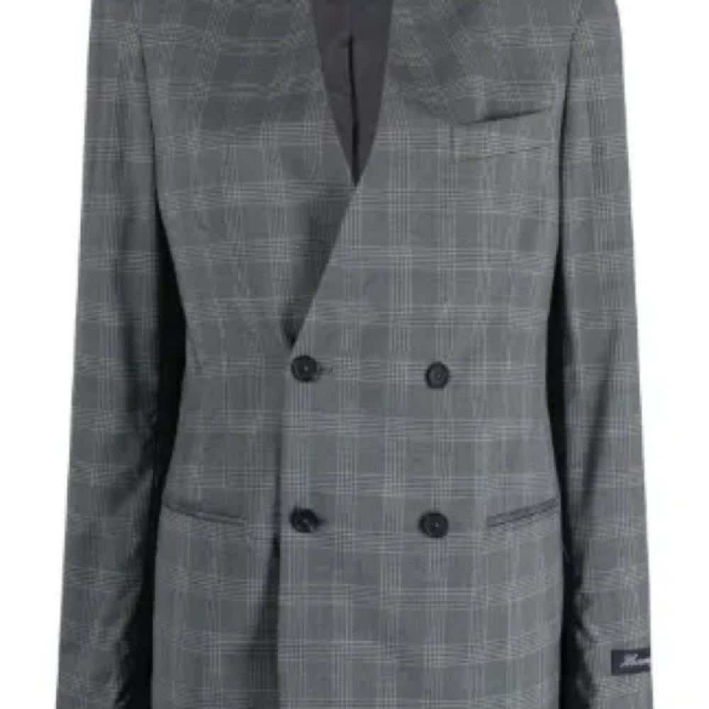 Checked Double-Breasted Gray Blazer - image 2